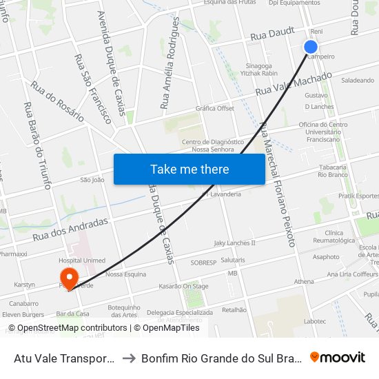 Atu Vale Transporte to Bonfim Rio Grande do Sul Brazil map