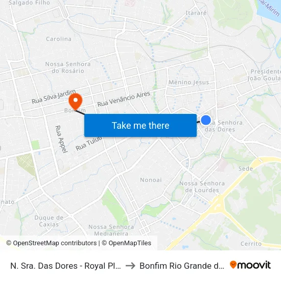 N. Sra. Das Dores - Royal Plaza Shopping to Bonfim Rio Grande do Sul Brazil map