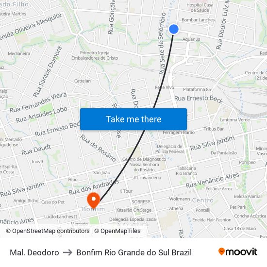 Mal. Deodoro to Bonfim Rio Grande do Sul Brazil map