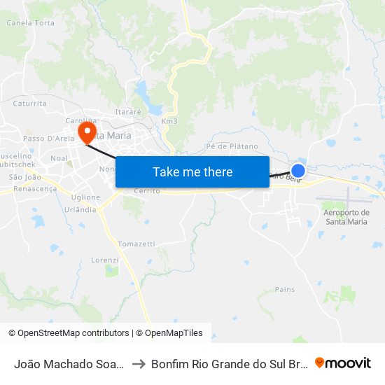 João Machado Soares to Bonfim Rio Grande do Sul Brazil map