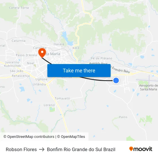 Robson Flores to Bonfim Rio Grande do Sul Brazil map