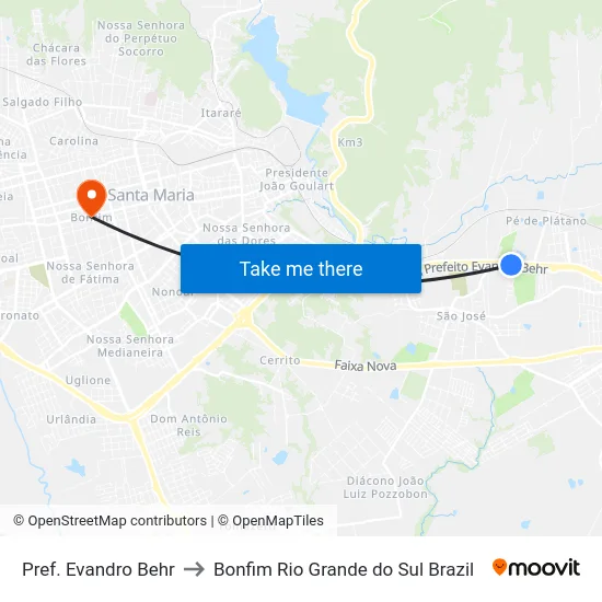 Pref. Evandro Behr to Bonfim Rio Grande do Sul Brazil map