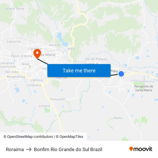 Roraima to Bonfim Rio Grande do Sul Brazil map