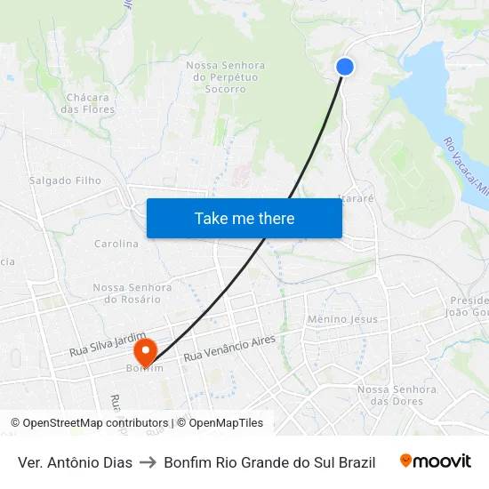 Ver. Antônio Dias to Bonfim Rio Grande do Sul Brazil map