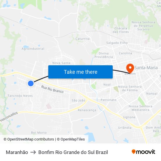 Maranhão to Bonfim Rio Grande do Sul Brazil map