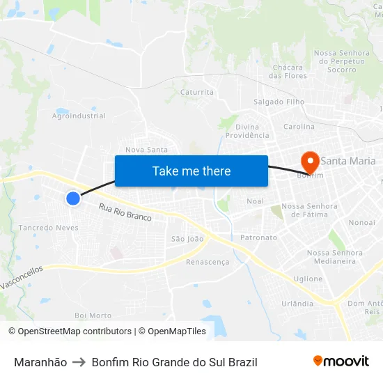 Maranhão to Bonfim Rio Grande do Sul Brazil map