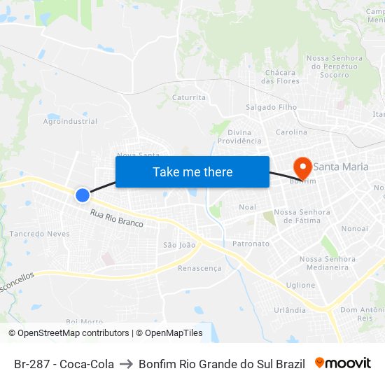 Br-287 - Coca-Cola to Bonfim Rio Grande do Sul Brazil map