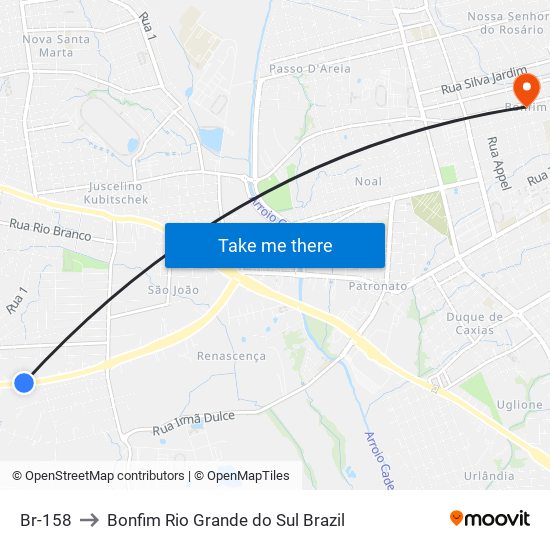 Br-158 to Bonfim Rio Grande do Sul Brazil map