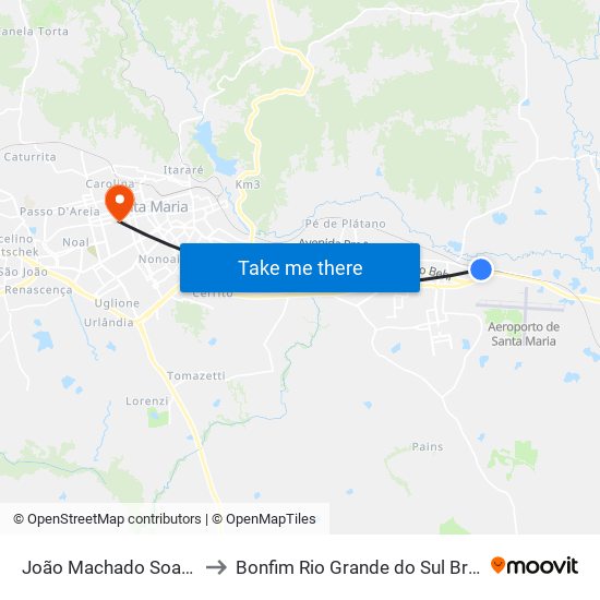 João Machado Soares to Bonfim Rio Grande do Sul Brazil map