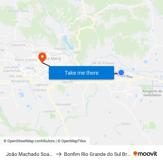 João Machado Soares to Bonfim Rio Grande do Sul Brazil map