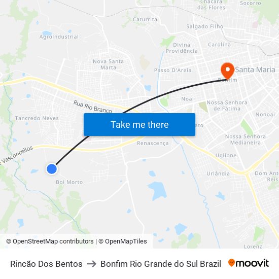 Rincão Dos Bentos to Bonfim Rio Grande do Sul Brazil map