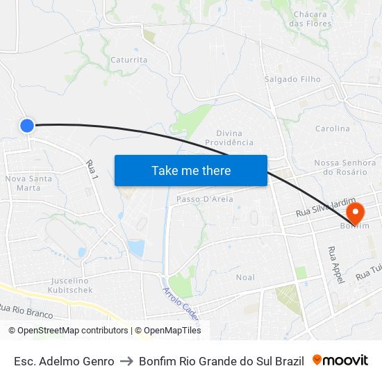 Esc. Adelmo Genro to Bonfim Rio Grande do Sul Brazil map