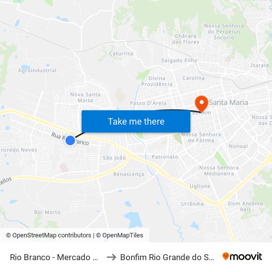 Rio Branco - Mercado Moraes to Bonfim Rio Grande do Sul Brazil map