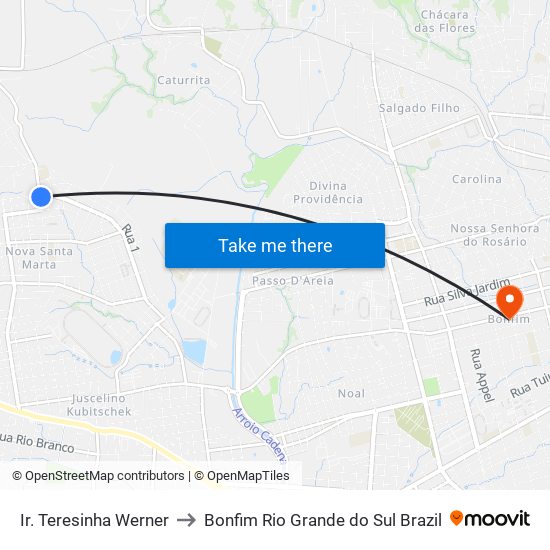 Ir. Teresinha Werner to Bonfim Rio Grande do Sul Brazil map