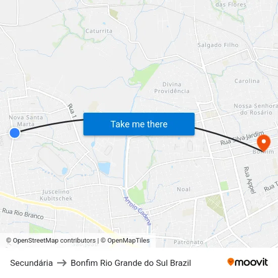 Secundária to Bonfim Rio Grande do Sul Brazil map