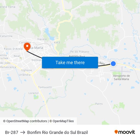 Br-287 to Bonfim Rio Grande do Sul Brazil map