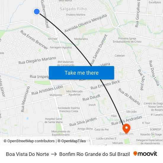 Boa Vista Do Norte to Bonfim Rio Grande do Sul Brazil map