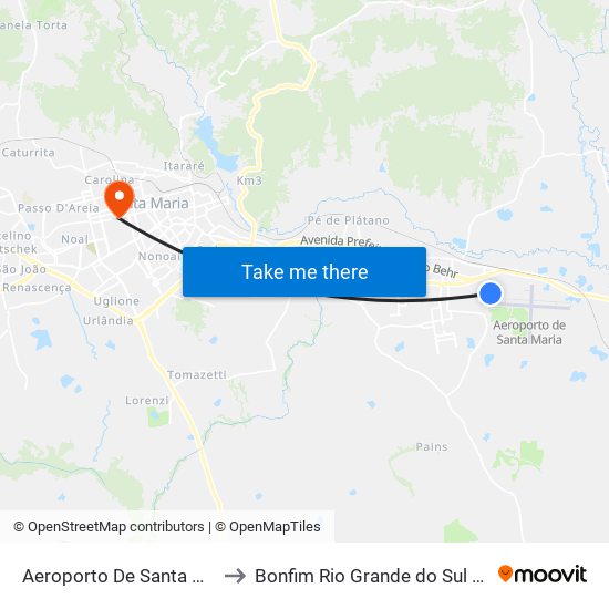 Aeroporto De Santa Maria to Bonfim Rio Grande do Sul Brazil map