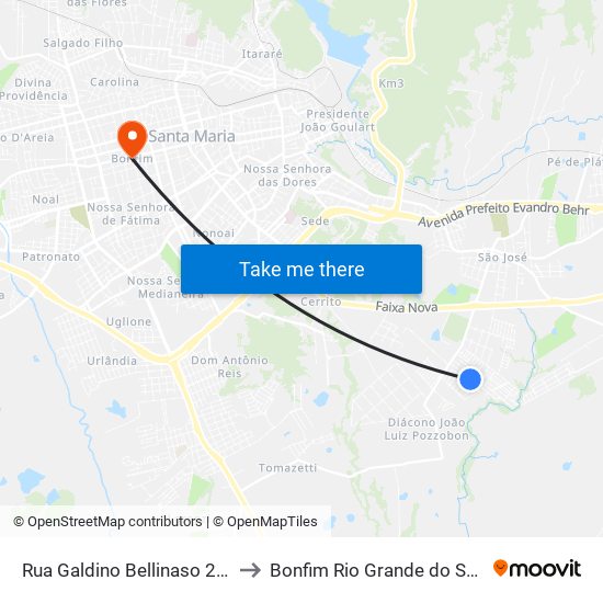 Rua Galdino Bellinaso 212-420 to Bonfim Rio Grande do Sul Brazil map