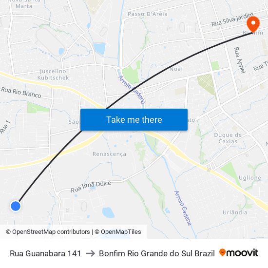 Rua Guanabara 141 to Bonfim Rio Grande do Sul Brazil map