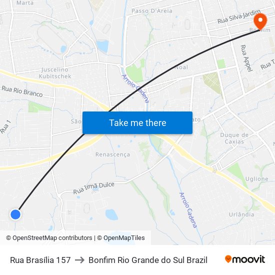 Rua Brasília 157 to Bonfim Rio Grande do Sul Brazil map