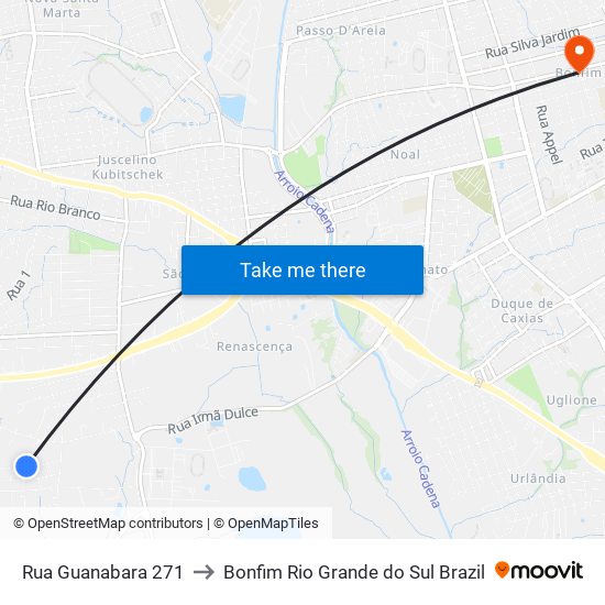 Rua Guanabara 271 to Bonfim Rio Grande do Sul Brazil map