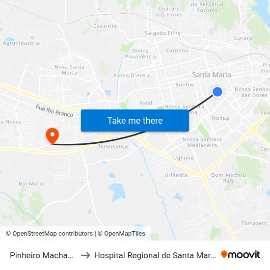 Pinheiro Machado to Hospital Regional de Santa Maria map