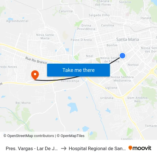 Pres. Vargas - Lar De Joaquina to Hospital Regional de Santa Maria map