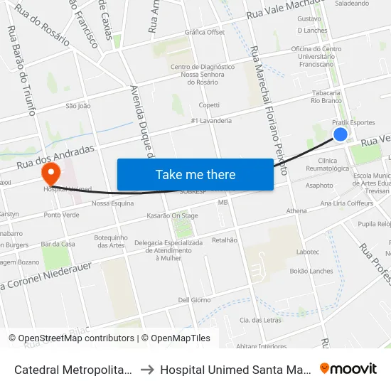 Catedral Metropolitana to Hospital Unimed Santa Maria map