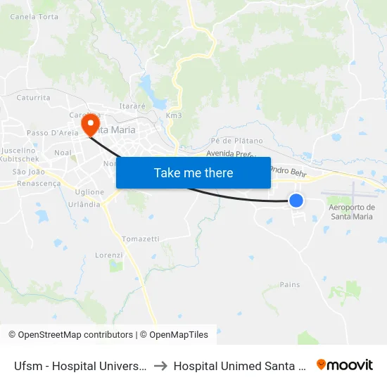 Ufsm - Hospital Universitário to Hospital Unimed Santa Maria map