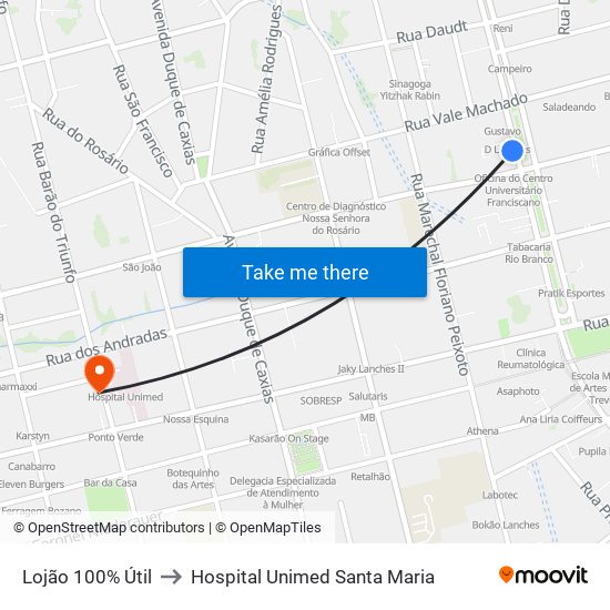 Lojão 100% Útil to Hospital Unimed Santa Maria map