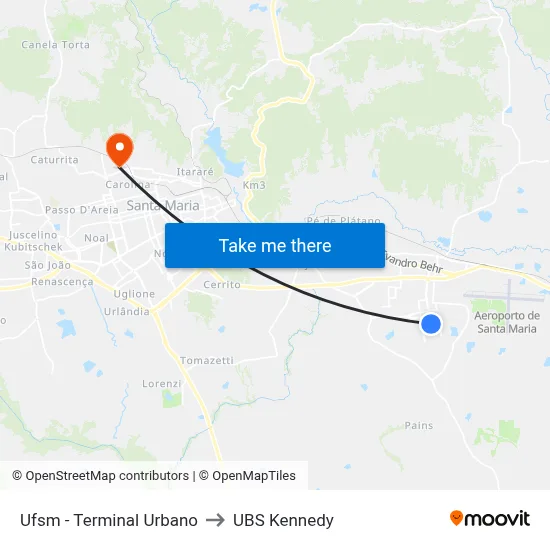 Ufsm - Terminal Urbano to UBS Kennedy map