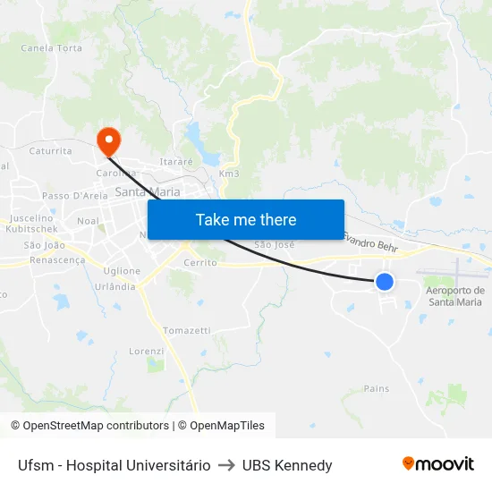 Ufsm - Hospital Universitário to UBS Kennedy map