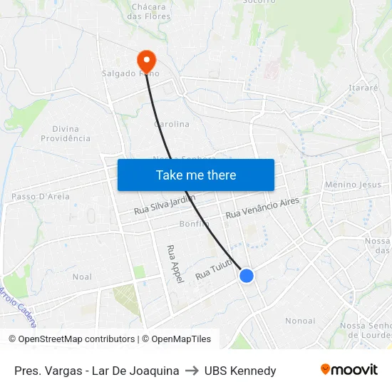 Pres. Vargas - Lar De Joaquina to UBS Kennedy map