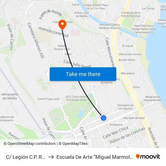 C/ Legión C.P. Real to Escuela De Arte “Miguel Marmolejo” map