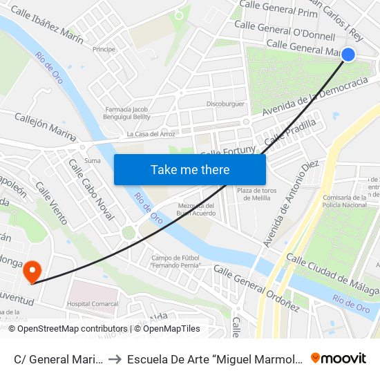 C/ General Marina to Escuela De Arte “Miguel Marmolejo” map