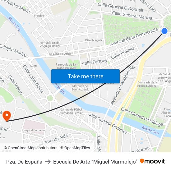 Pza. De España to Escuela De Arte “Miguel Marmolejo” map