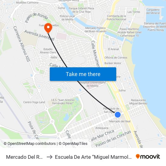 Mercado Del Real to Escuela De Arte “Miguel Marmolejo” map
