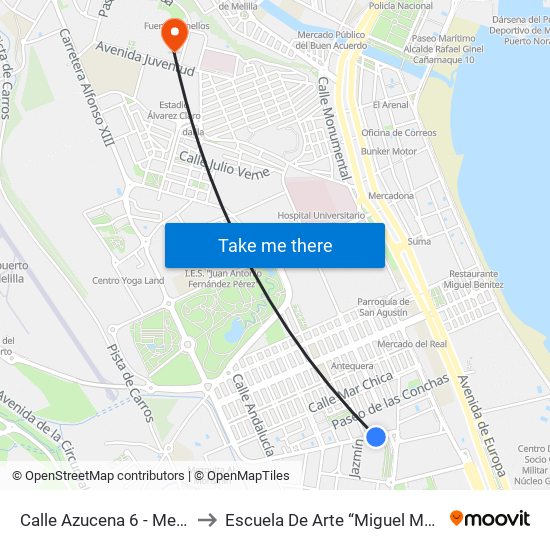 Calle Azucena 6 - Mercadillo to Escuela De Arte “Miguel Marmolejo” map