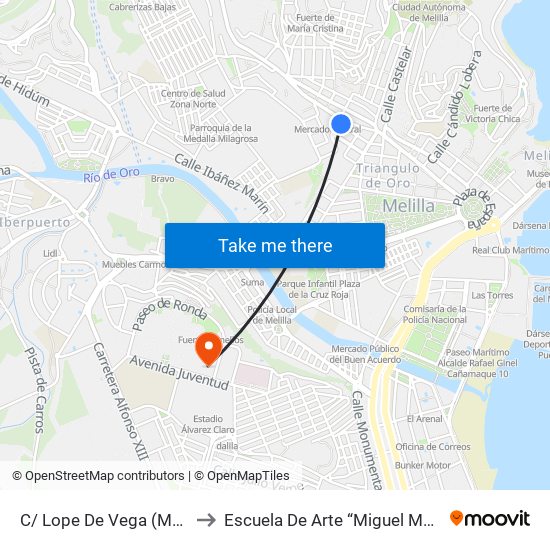 C/ Lope De Vega (Mercado) to Escuela De Arte “Miguel Marmolejo” map