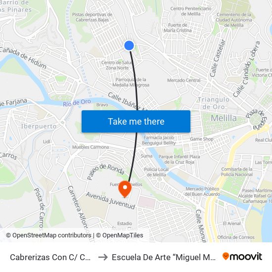 Cabrerizas Con C/ Colombia to Escuela De Arte “Miguel Marmolejo” map