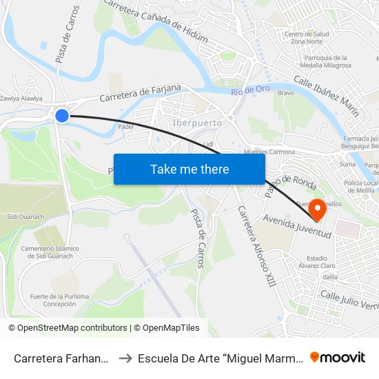 Carretera Farhana, 65 to Escuela De Arte “Miguel Marmolejo” map