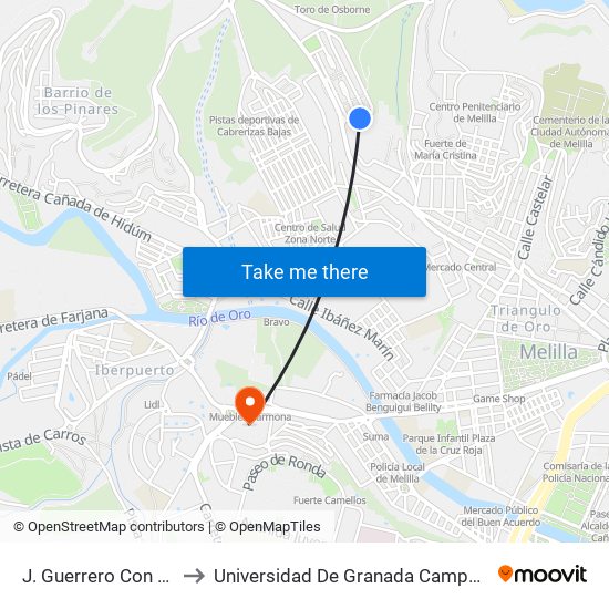 J. Guerrero Con E. Nieto to Universidad De Granada Campus De Melilla map
