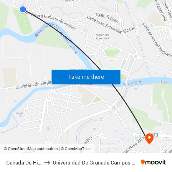Cañada De Hidúm to Universidad De Granada Campus De Melilla map