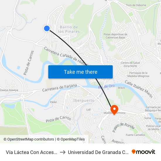 Vía Láctea Con Acceso A R. Regente to Universidad De Granada Campus De Melilla map