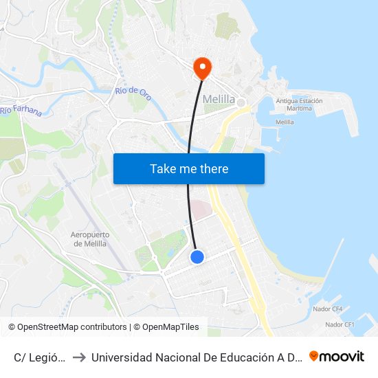 C/ Legión C.P. Real to Universidad Nacional De Educación A Distancia (Uned) - Centro De Melilla map