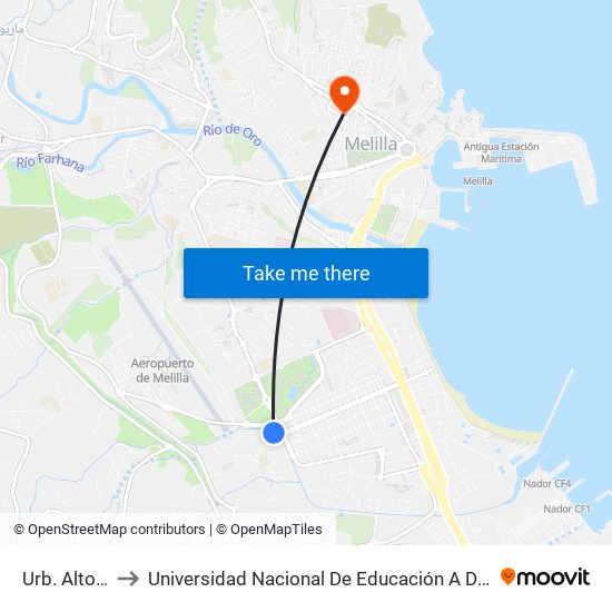 Urb. Altos Del Real to Universidad Nacional De Educación A Distancia (Uned) - Centro De Melilla map