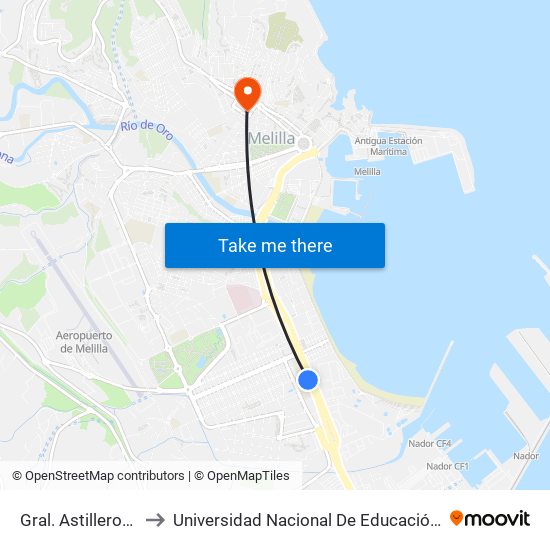 Gral. Astilleros C. Gamez-Moron to Universidad Nacional De Educación A Distancia (Uned) - Centro De Melilla map