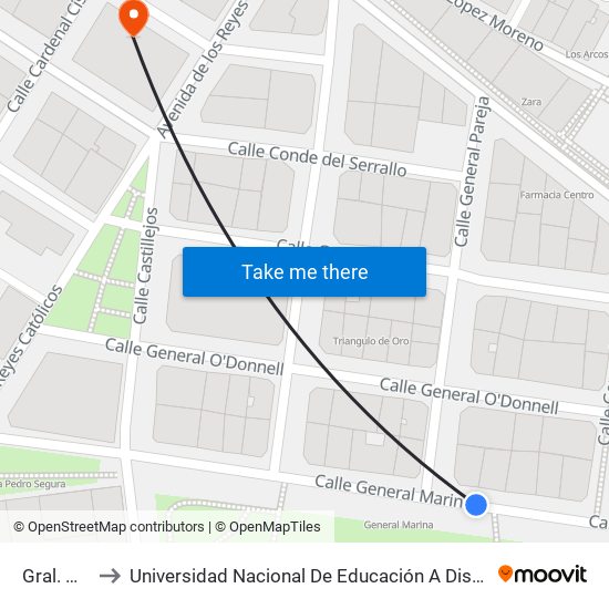 Gral. Marina 1 to Universidad Nacional De Educación A Distancia (Uned) - Centro De Melilla map