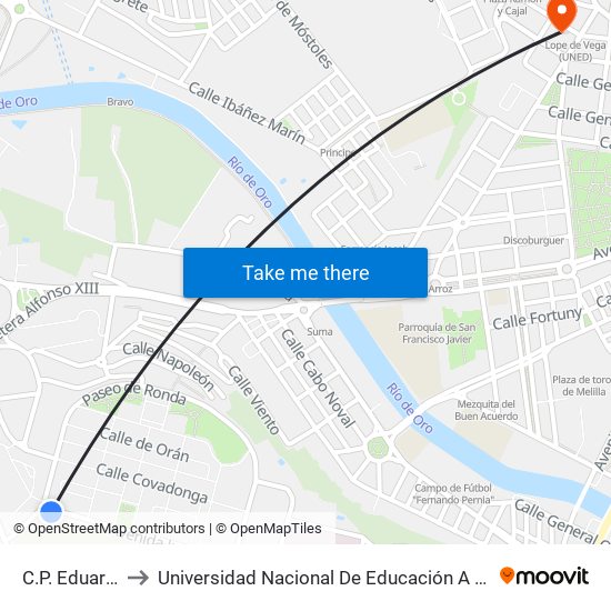 C.P. Eduardo Morillas to Universidad Nacional De Educación A Distancia (Uned) - Centro De Melilla map